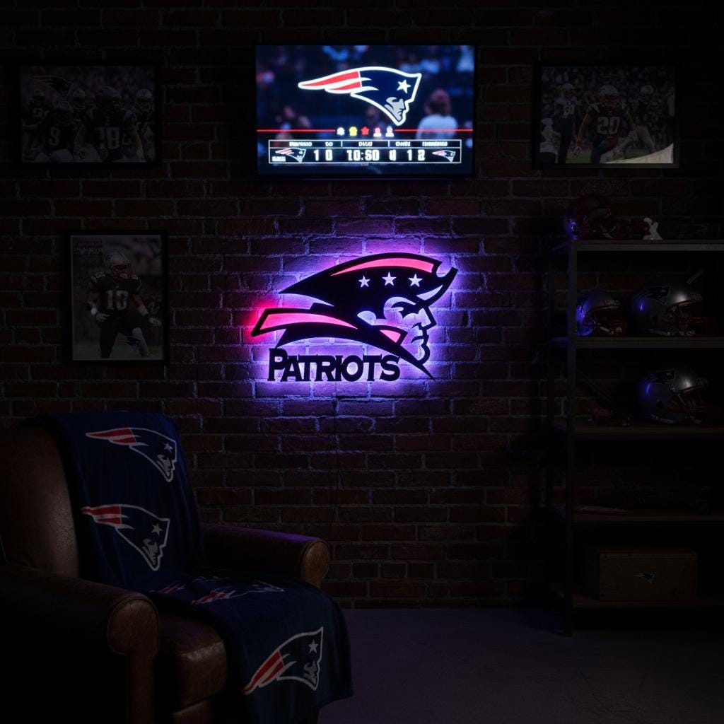 Patriots Wall Art - New England NFL Team Logo Decor for Fan Cave & Game Room