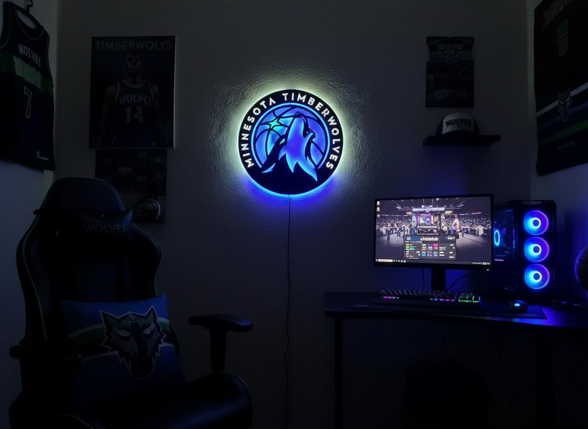 NBA Wall Art - Minnesota Timberwolves Team Logo Game Room Decor