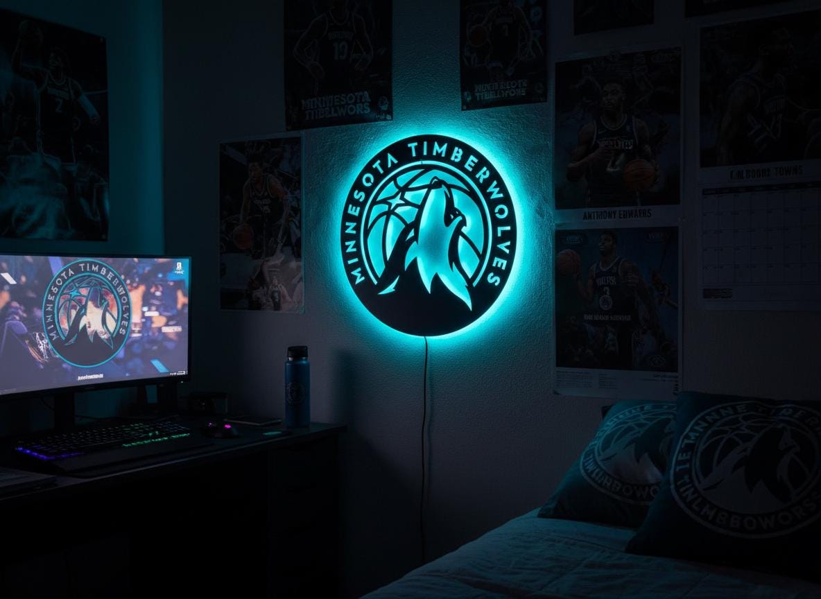 NBA Wall Art - Minnesota Timberwolves Team Logo Game Room Decor