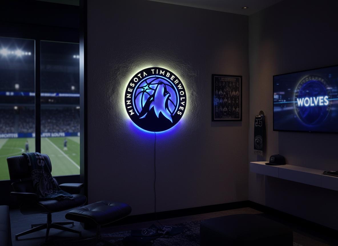 NBA Wall Art - Minnesota Timberwolves Team Logo Game Room Decor