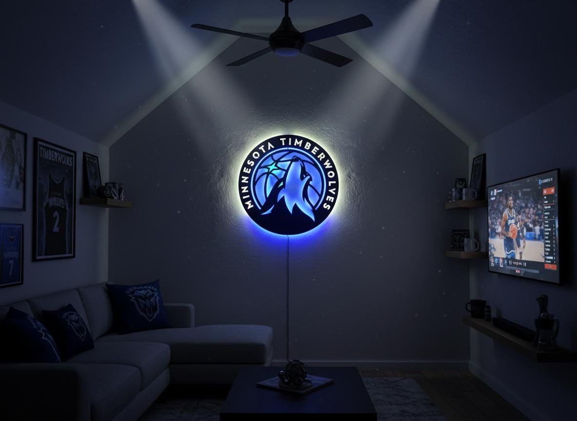 NBA Wall Art - Minnesota Timberwolves Team Logo Game Room Decor