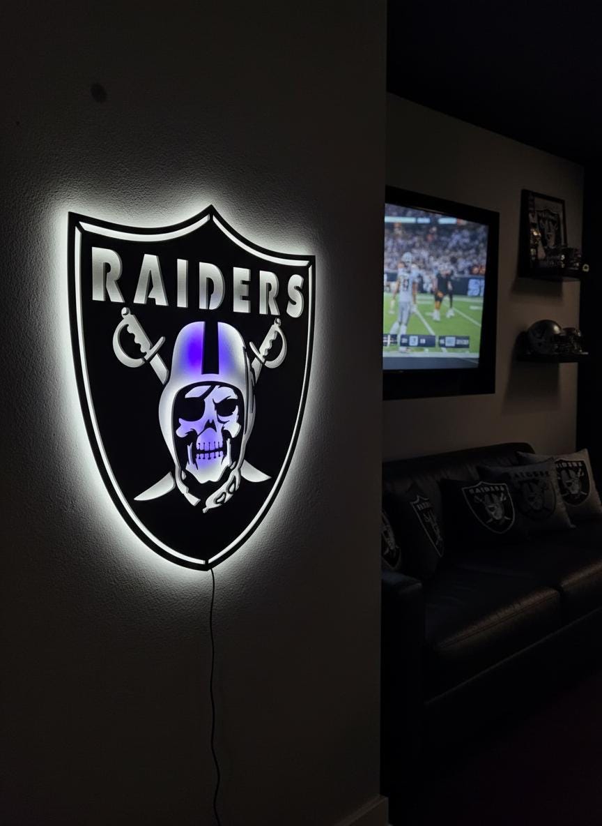 Las Vegas Raiders Sign - Team Logo Man Cave Decor & Sports Fan Gift