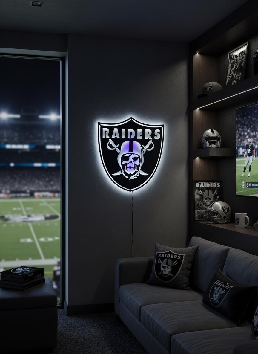 Las Vegas Raiders Sign - Team Logo Man Cave Decor & Sports Fan Gift