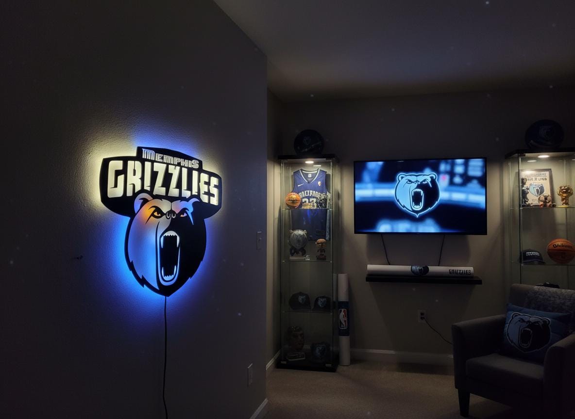 Memphis Grizzlies Wall Art - NBA Team Logo Decor for Game Room Gift