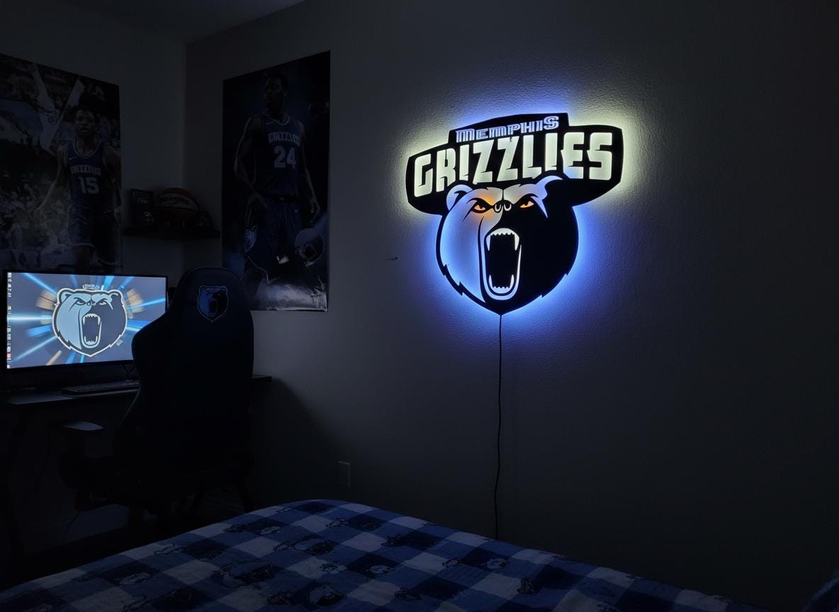 Memphis Grizzlies Wall Art - NBA Team Logo Decor for Game Room Gift