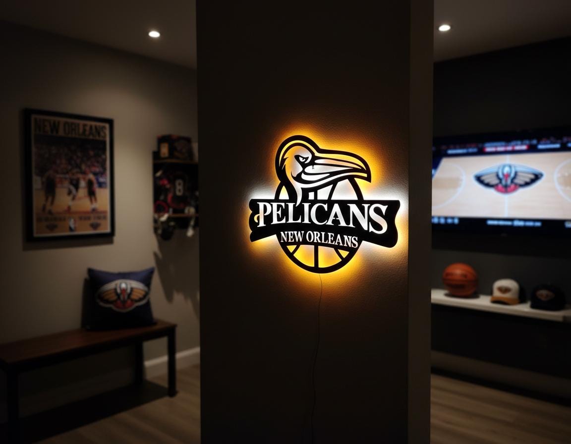 NBA Wall Art - New Orleans Pelicans Team Logo Game Room Decor
