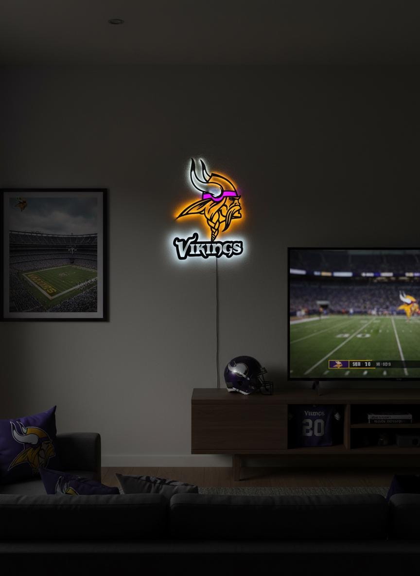Minnesota Vikings Wall Art - Team Logo Backlit Sign - Man Cave Decor Gift