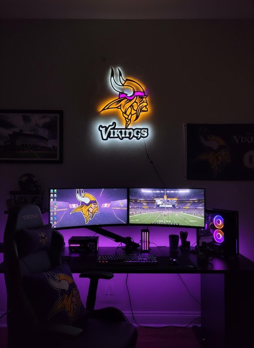 Minnesota Vikings Wall Art - Team Logo Backlit Sign - Man Cave Decor Gift