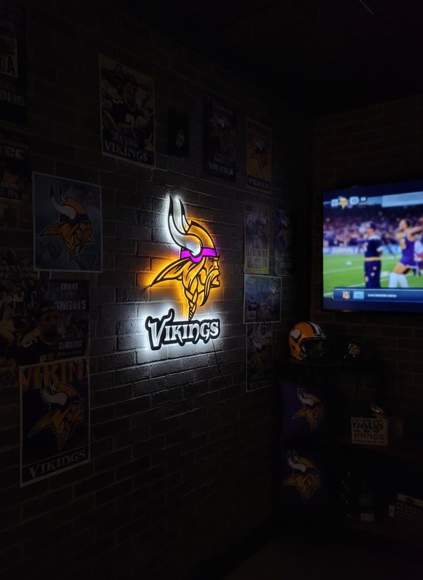Minnesota Vikings Wall Art - Team Logo Backlit Sign - Man Cave Decor Gift