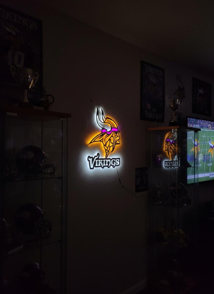 Minnesota Vikings Wall Art - Team Logo Backlit Sign - Man Cave Decor Gift