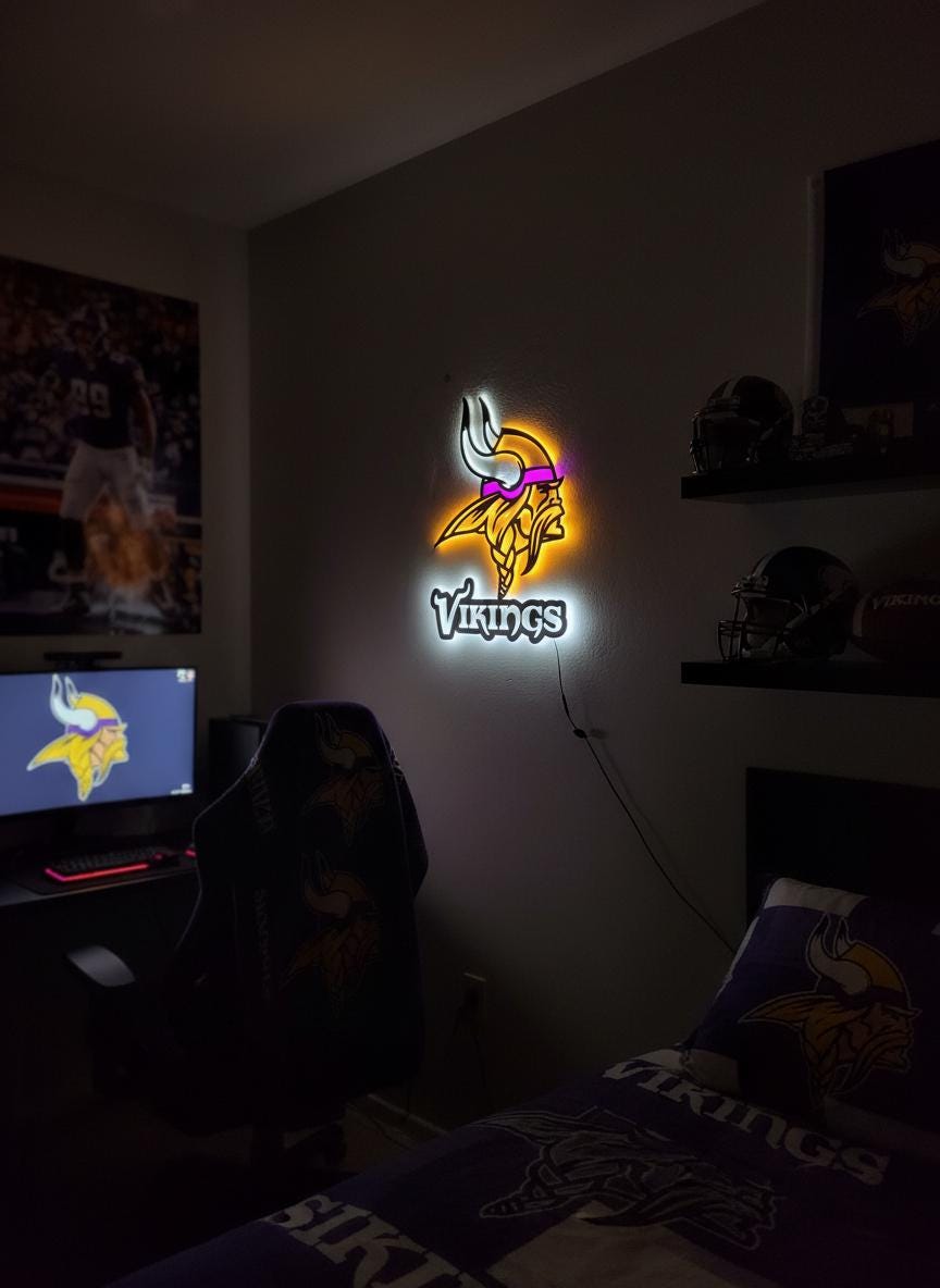 Minnesota Vikings Wall Art - Team Logo Backlit Sign - Man Cave Decor Gift