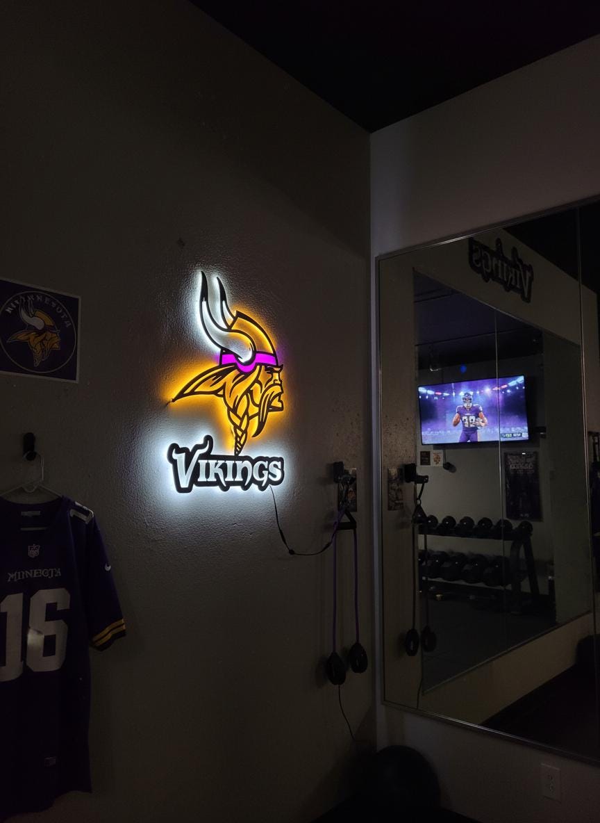 Minnesota Vikings Wall Art - Team Logo Backlit Sign - Man Cave Decor Gift
