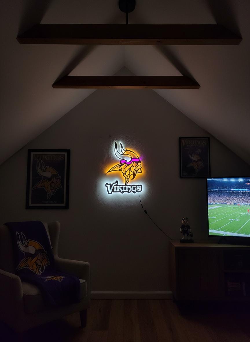 Minnesota Vikings Wall Art - Team Logo Backlit Sign - Man Cave Decor Gift