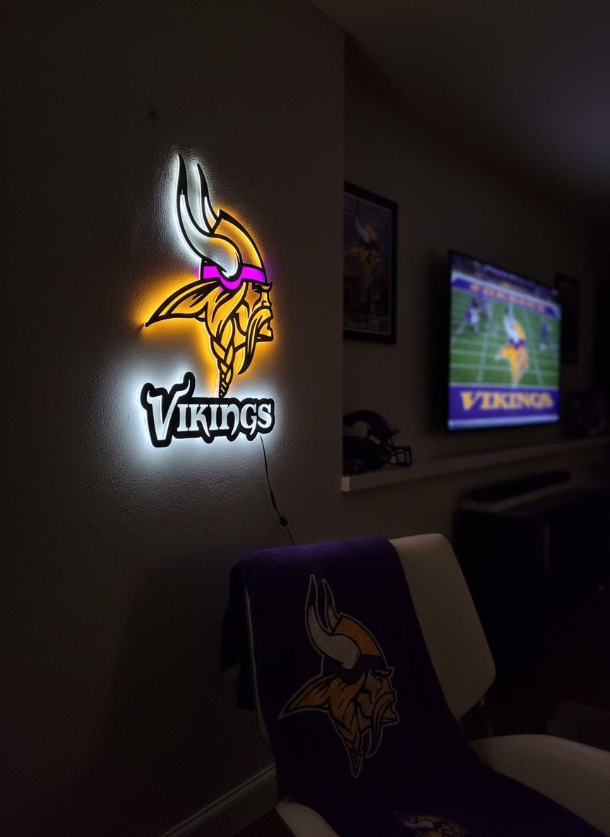 Minnesota Vikings Wall Art - Team Logo Backlit Sign - Man Cave Decor Gift