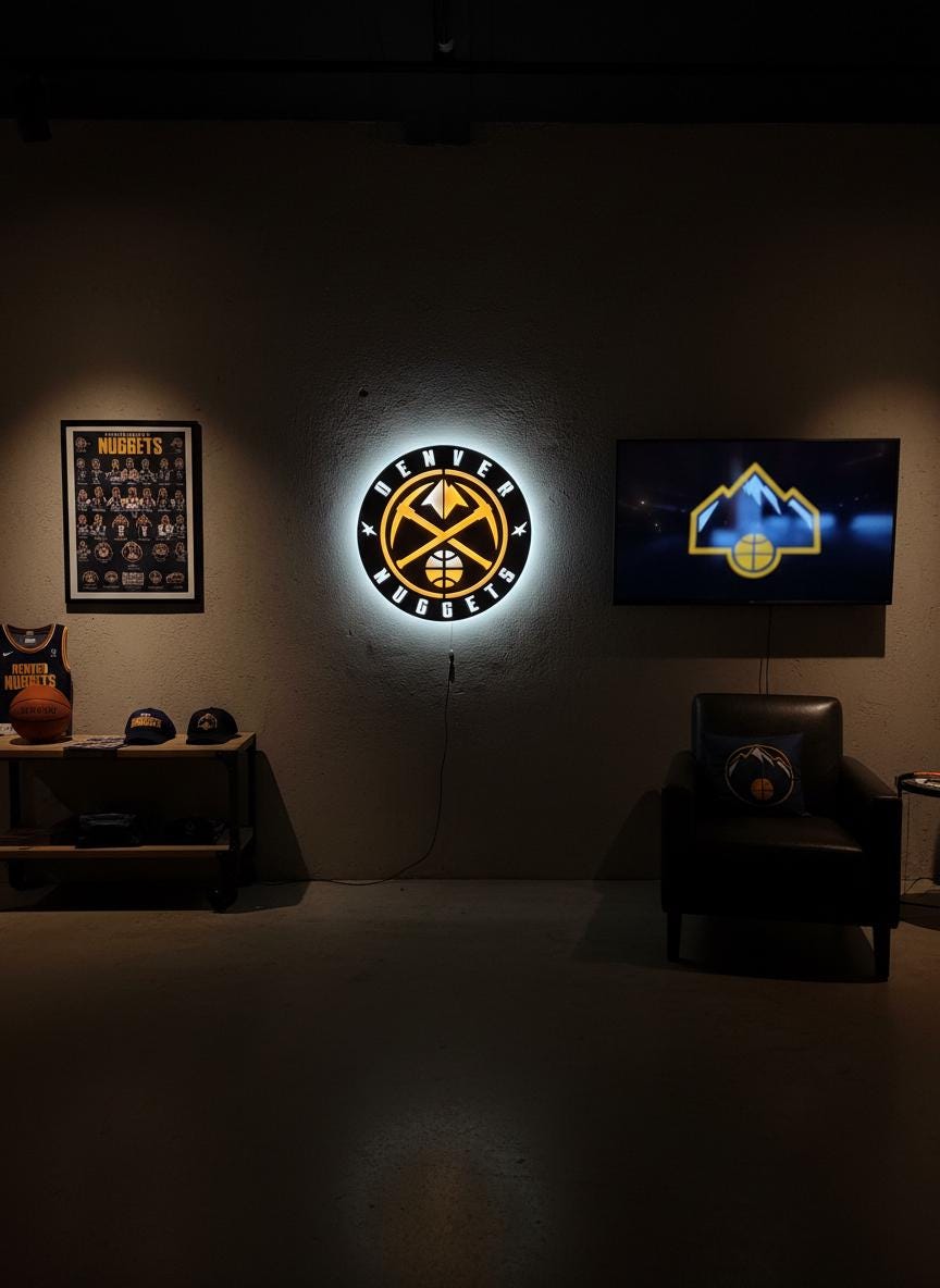 Denver Nuggets Wall Art - NBA Team Logo Basketball Art Game Room Decor
