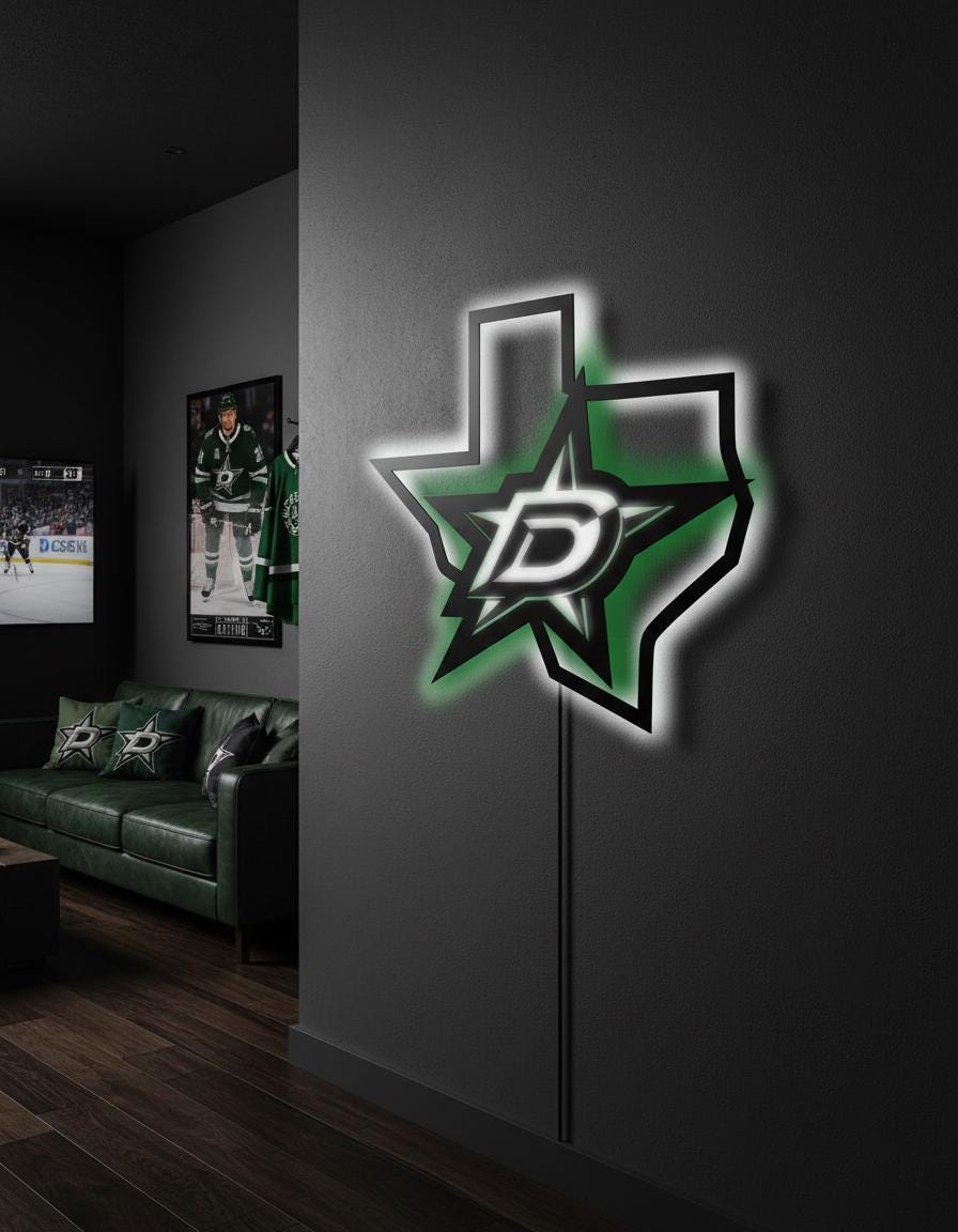 Dallas Stars Wall Art - Team Logo Hockey Decor - Game Room Man Cave Sign