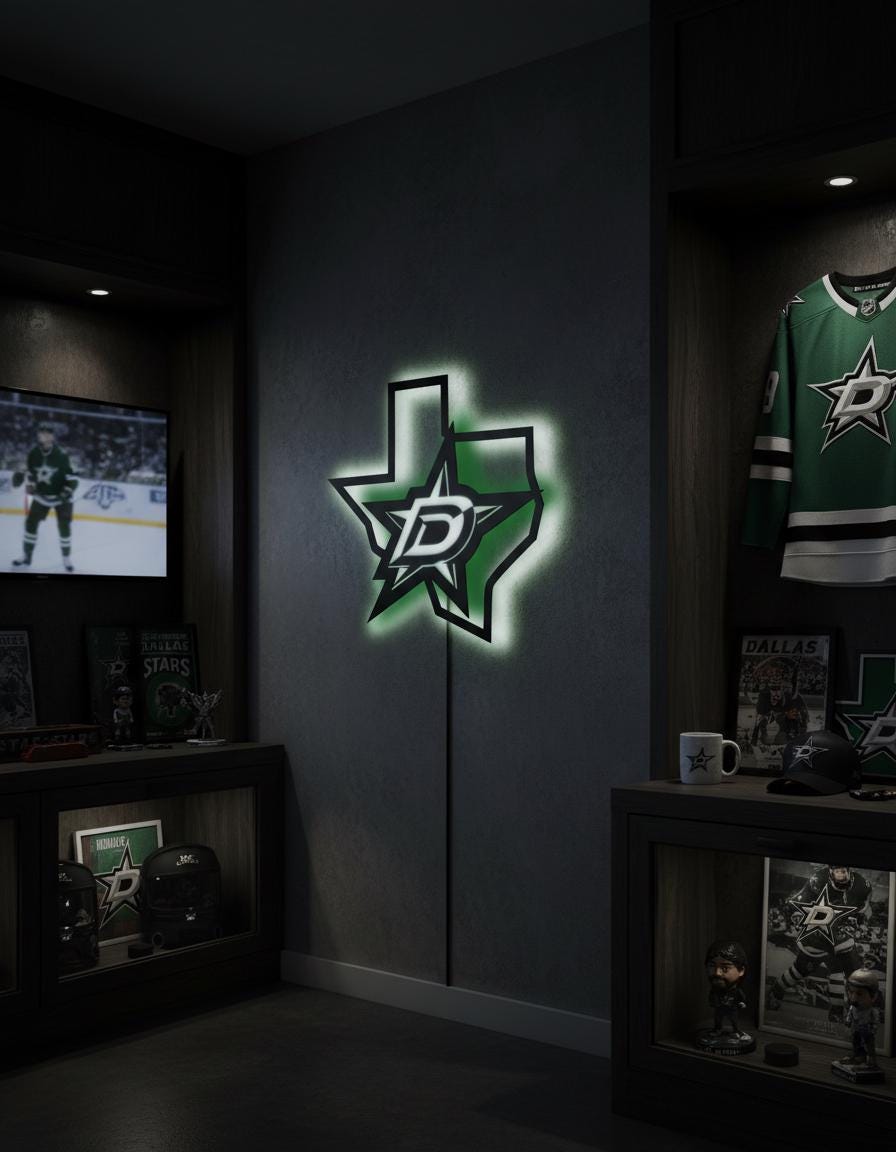 Dallas Stars Wall Art - Team Logo Hockey Decor - Game Room Man Cave Sign