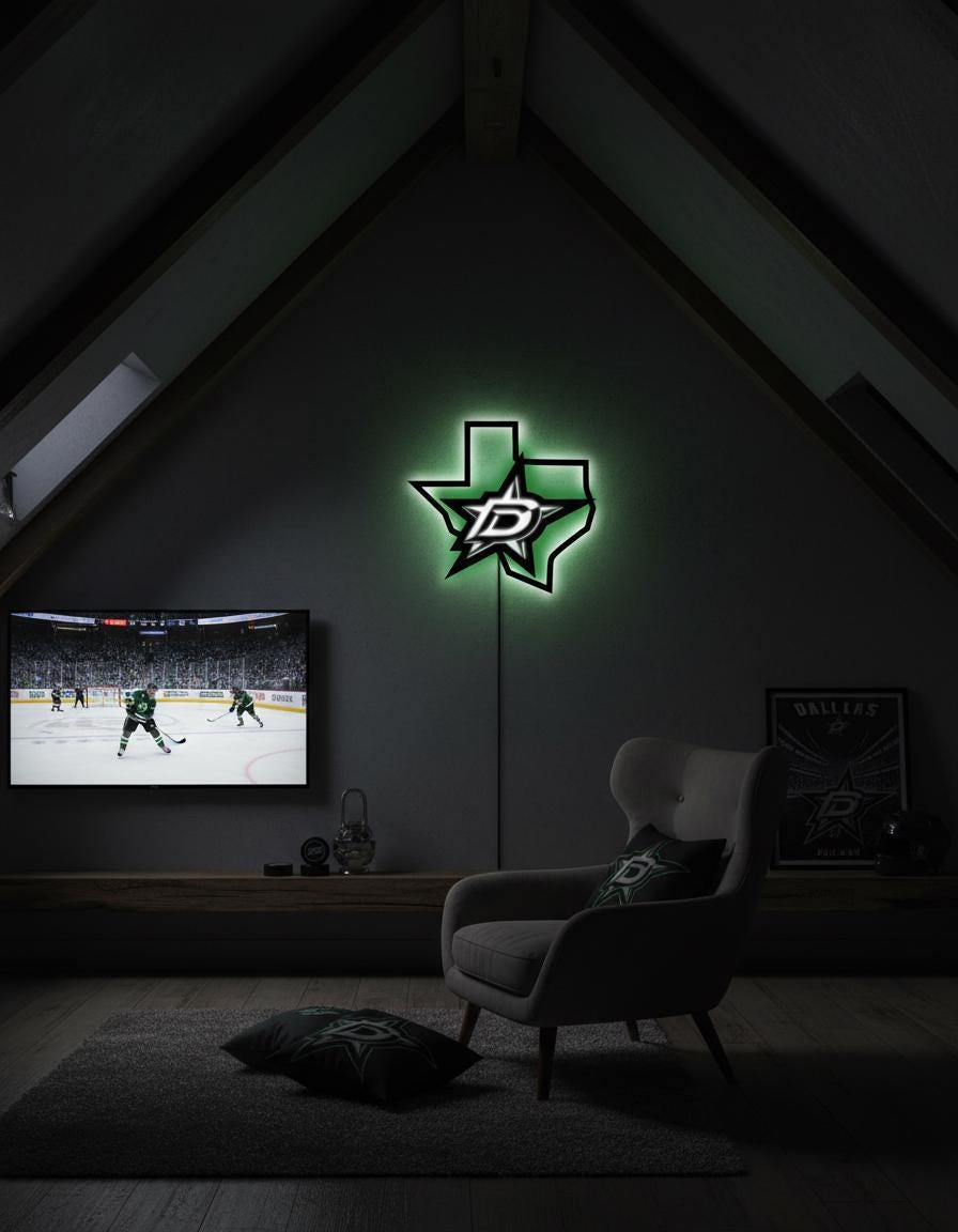 Dallas Stars Wall Art - Team Logo Hockey Decor - Game Room Man Cave Sign