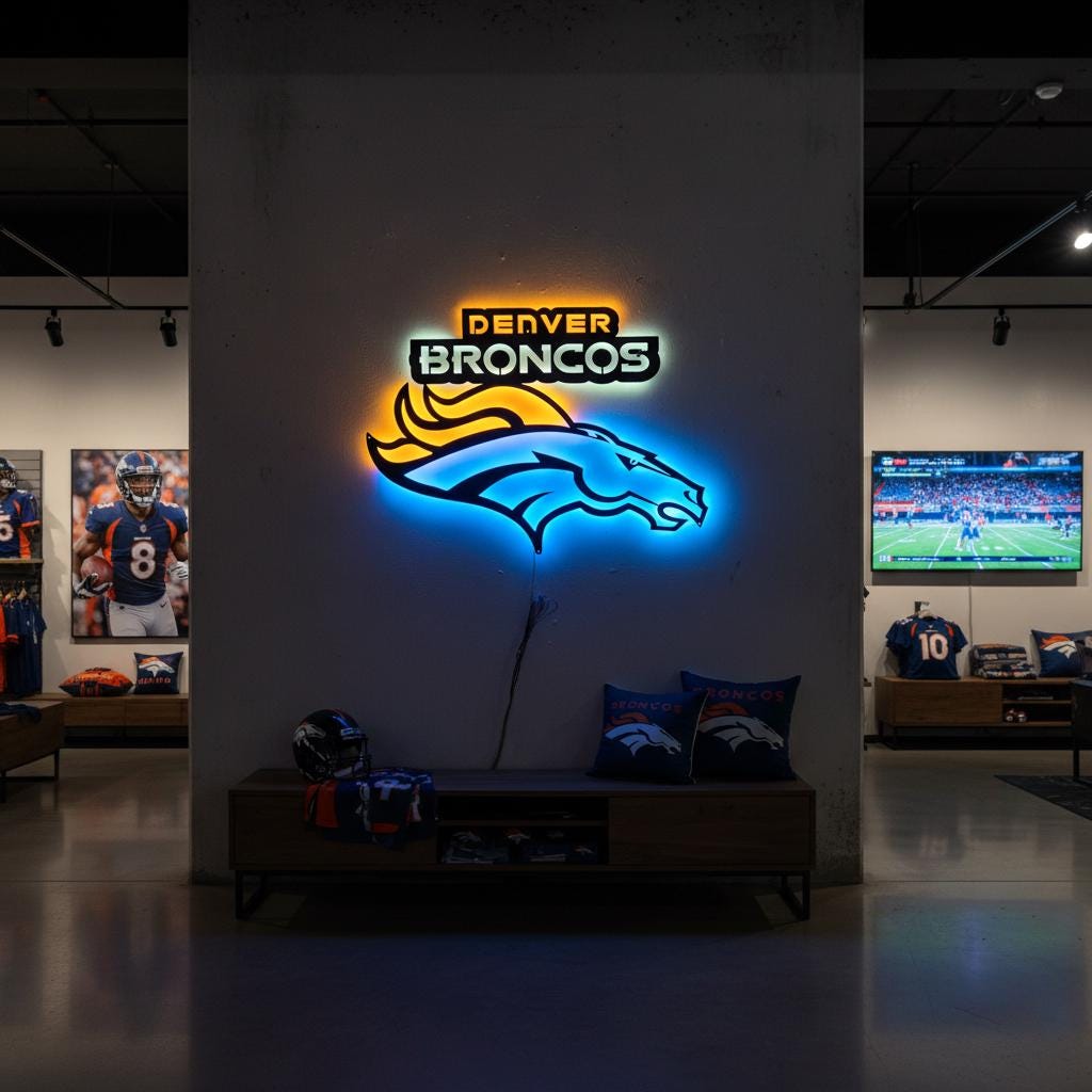 Denver Broncos Wall Art - Football Team Logo Light Up Sign Game Room Decor