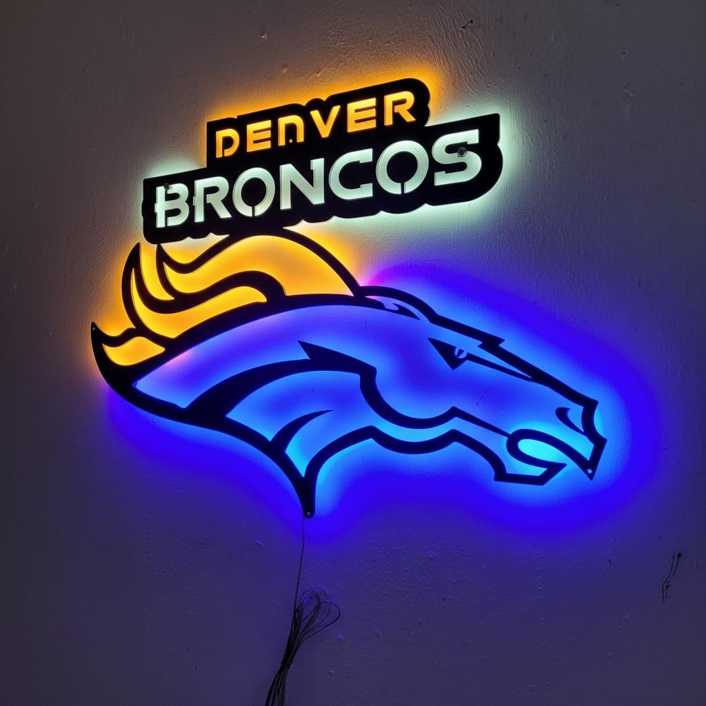 Denver Broncos Wall Art - Football Team Logo Light Up Sign Game Room Decor