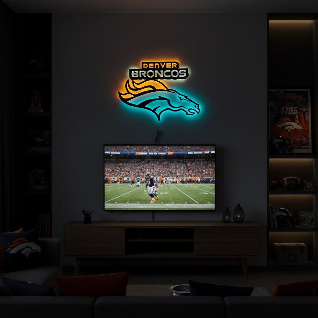 Denver Broncos Wall Art - Football Team Logo Light Up Sign Game Room Decor