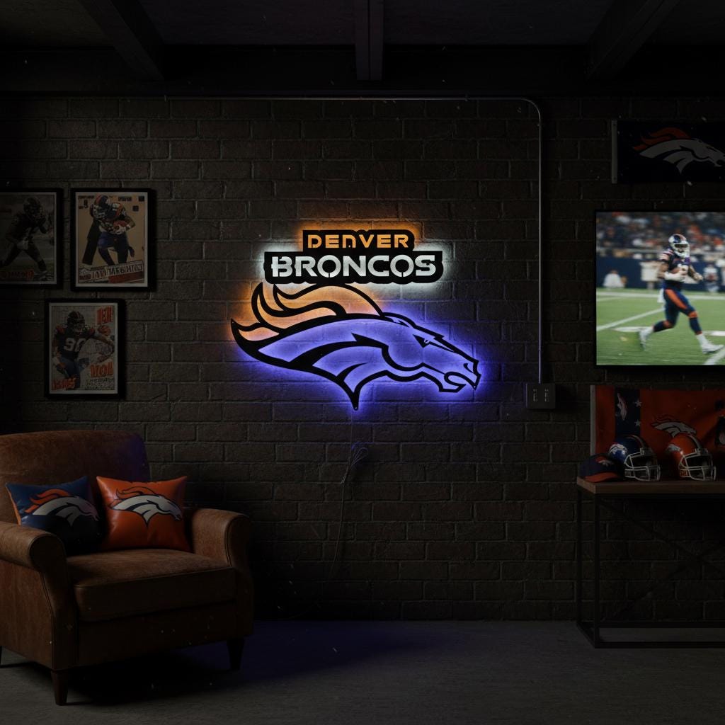 Denver Broncos Wall Art - Football Team Logo Light Up Sign Game Room Decor