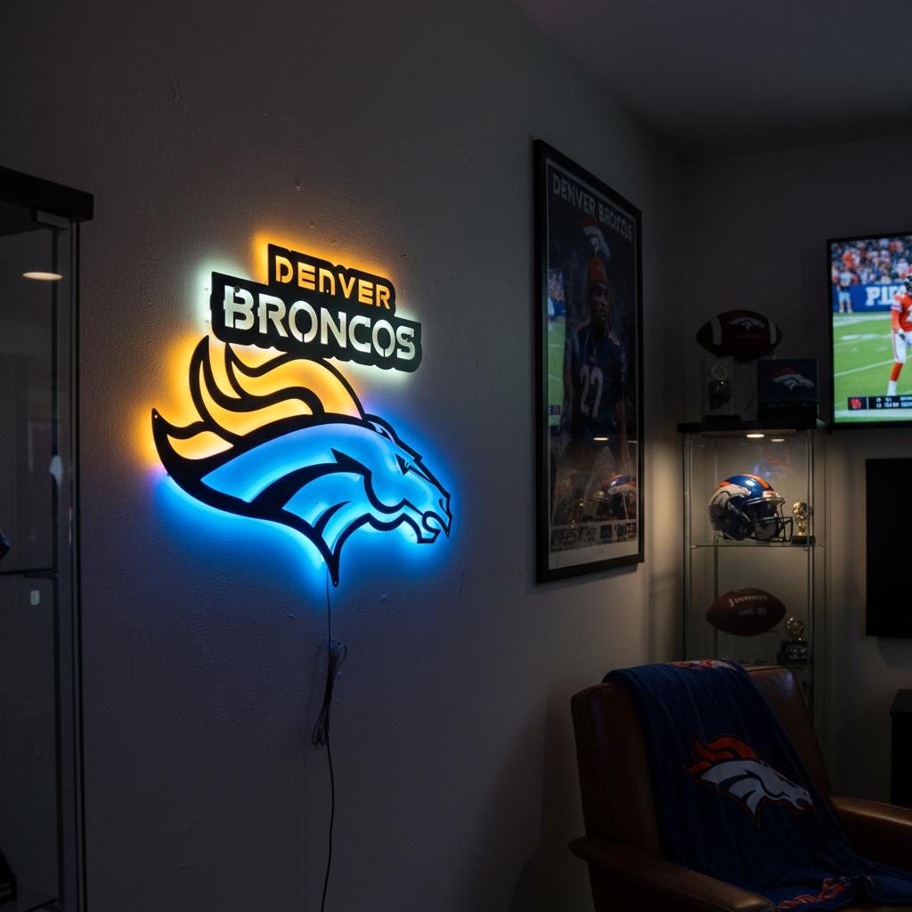Denver Broncos Wall Art - Football Team Logo Light Up Sign Game Room Decor