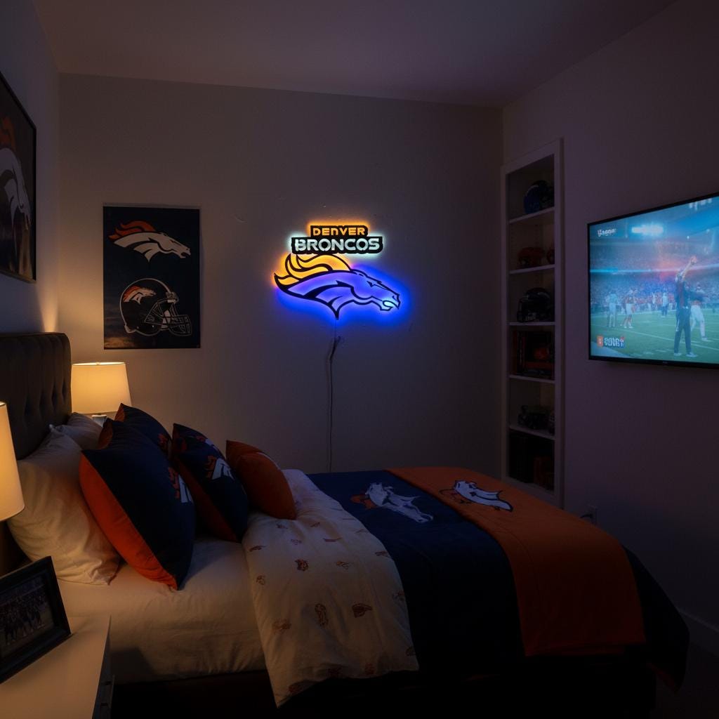 Denver Broncos Wall Art - Football Team Logo Light Up Sign Game Room Decor