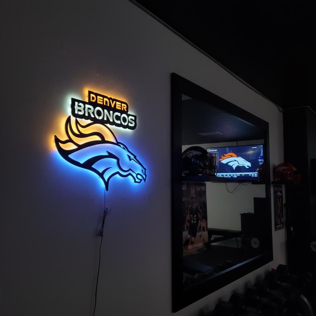 Denver Broncos Wall Art - Football Team Logo Light Up Sign Game Room Decor
