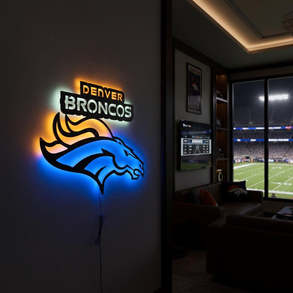 Denver Broncos Wall Art - Football Team Logo Light Up Sign Game Room Decor