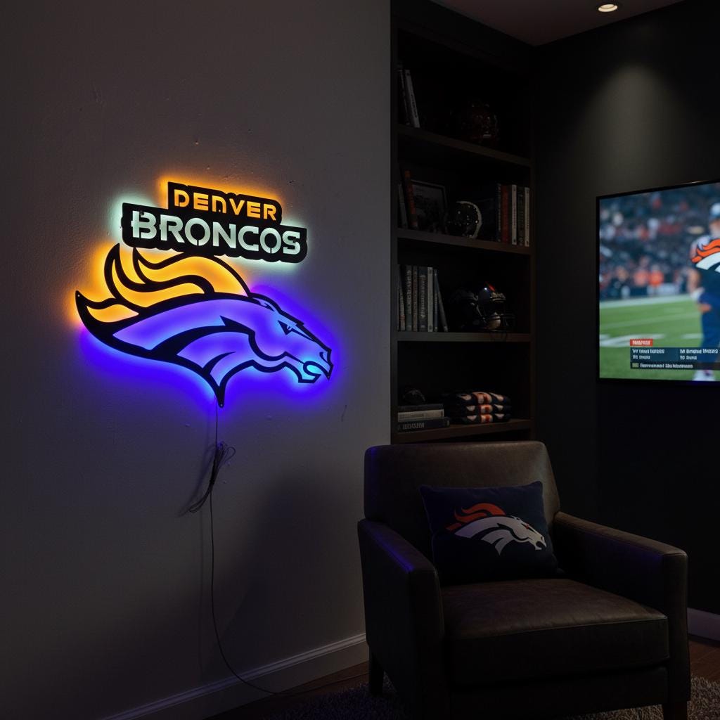 Denver Broncos Wall Art - Football Team Logo Light Up Sign Game Room Decor