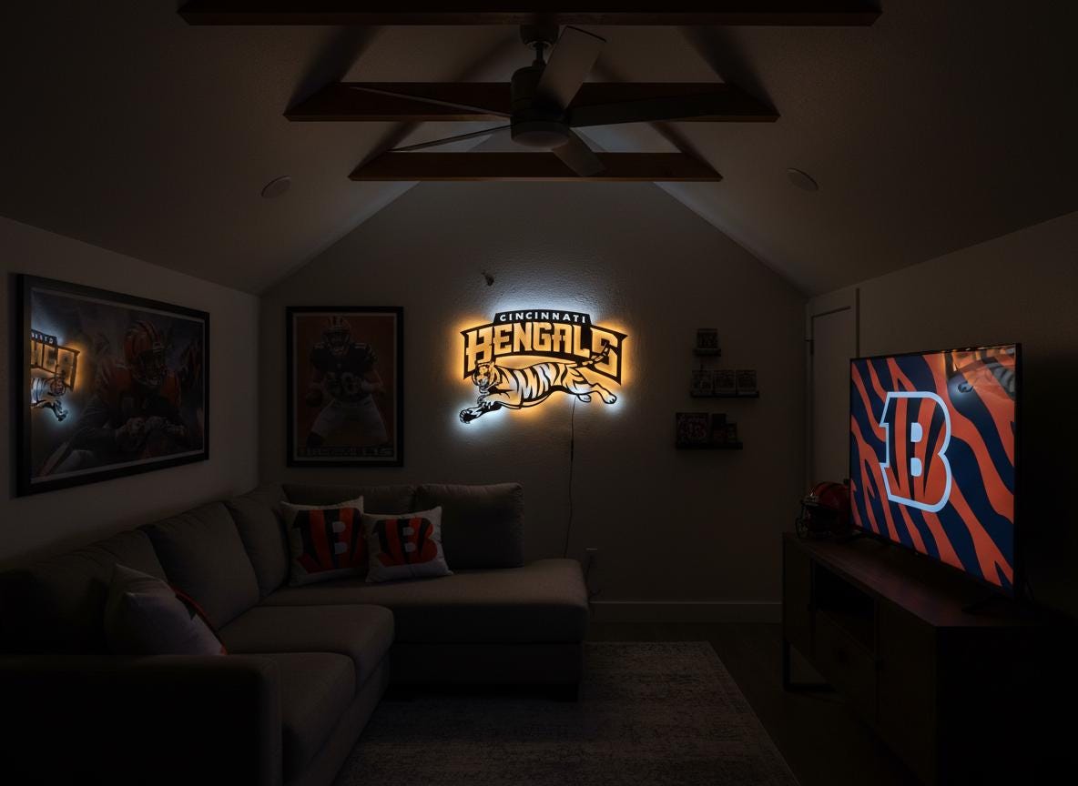 Cincinnati Bengals Wall Art - Cincinnati Team Logo Game Room Decor Man Cave Gift