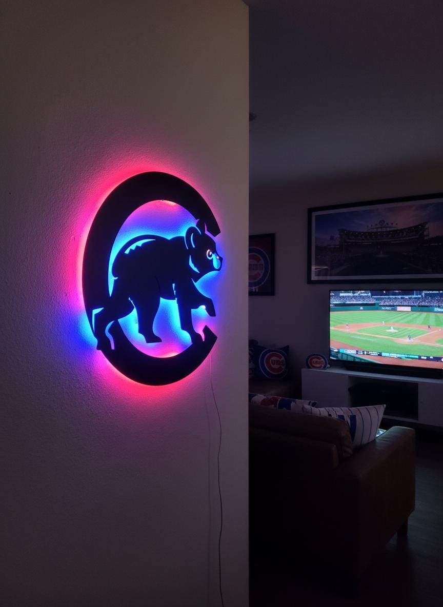 Chicago Cubs Wall Art - Team Logo Baseball Fan Gift, Man Cave Decor