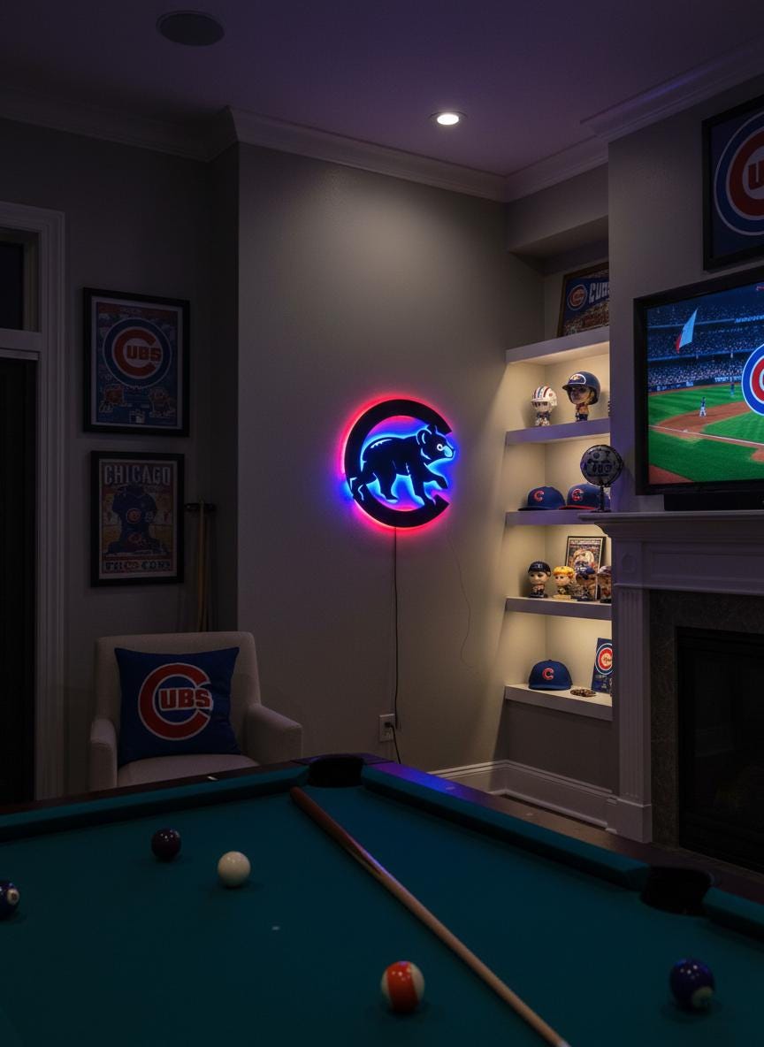 Chicago Cubs Wall Art - Team Logo Baseball Fan Gift, Man Cave Decor