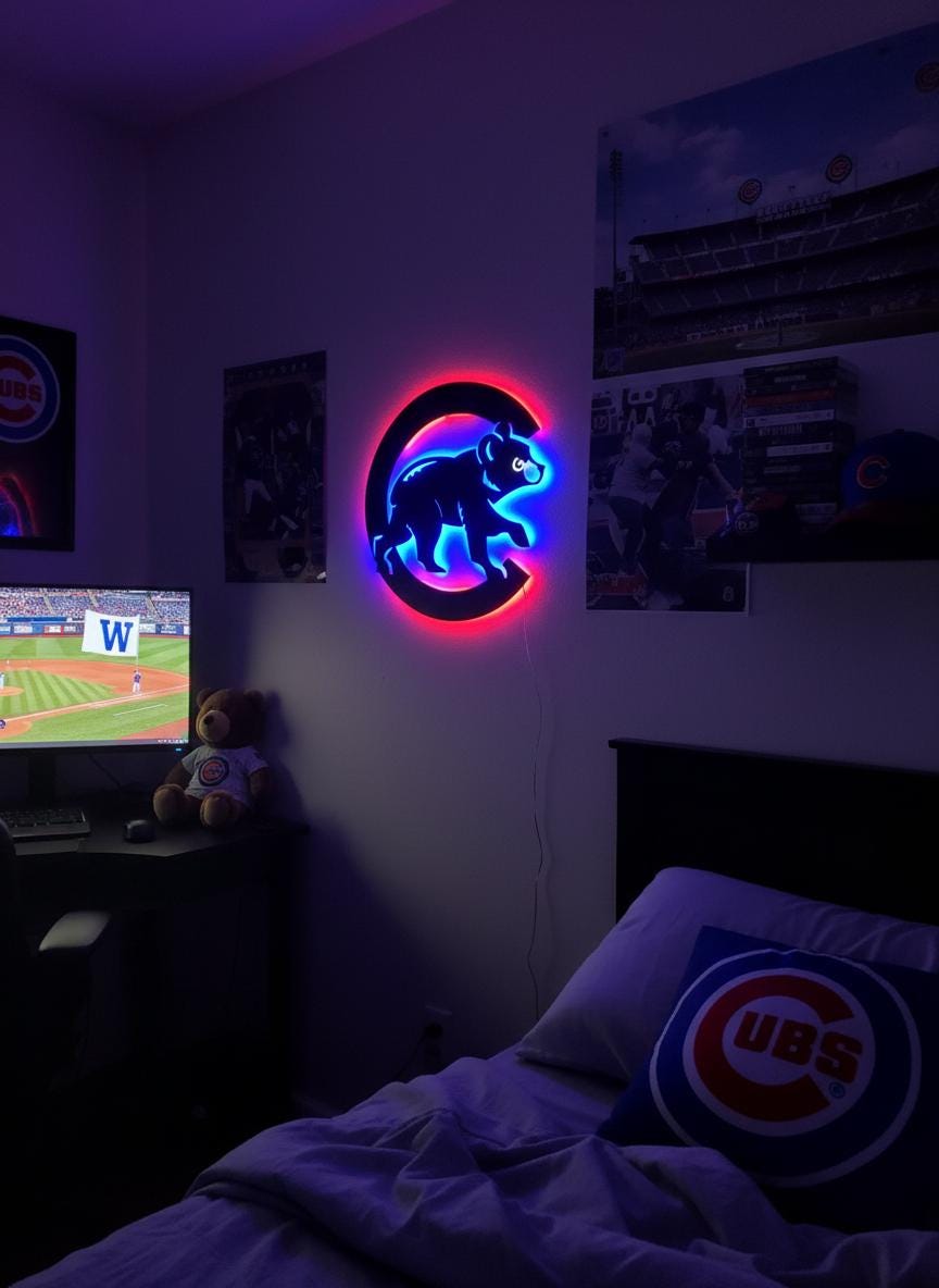 Chicago Cubs Wall Art - Team Logo Baseball Fan Gift, Man Cave Decor