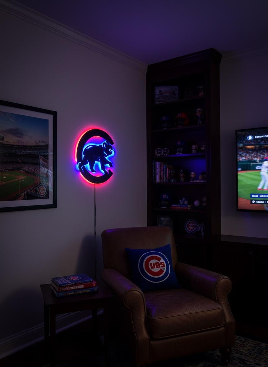 Chicago Cubs Wall Art - Team Logo Baseball Fan Gift, Man Cave Decor