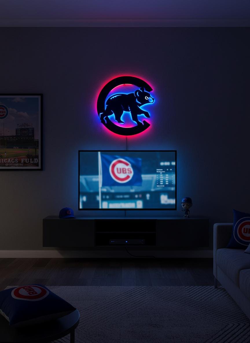 Chicago Cubs Wall Art - Team Logo Baseball Fan Gift, Man Cave Decor