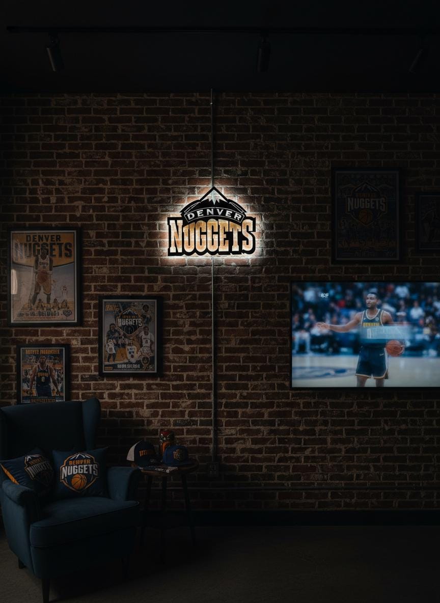 Denver Nuggets Wall Art - NBA Team Logo Basketball Game Room Decor