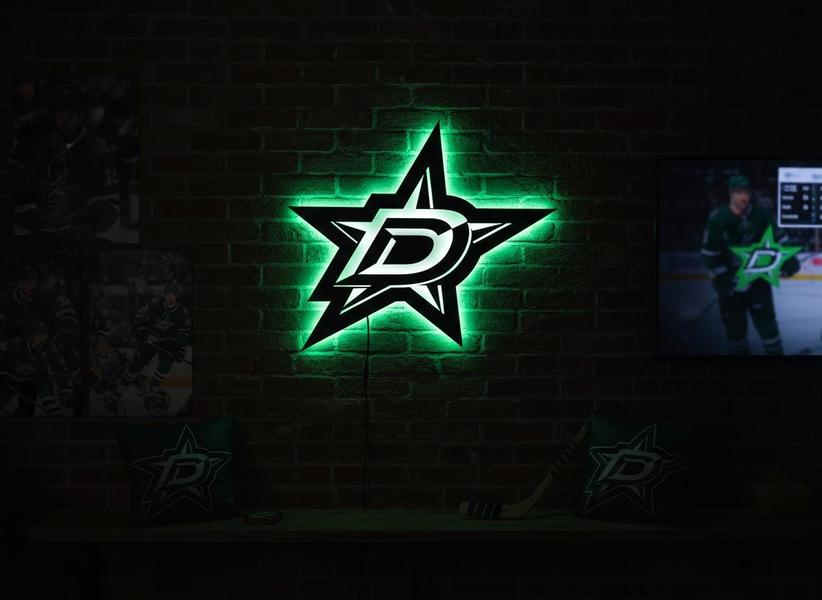 Dallas Stars Wall Art - Hockey Team Logo - Game Room Decor Gift
