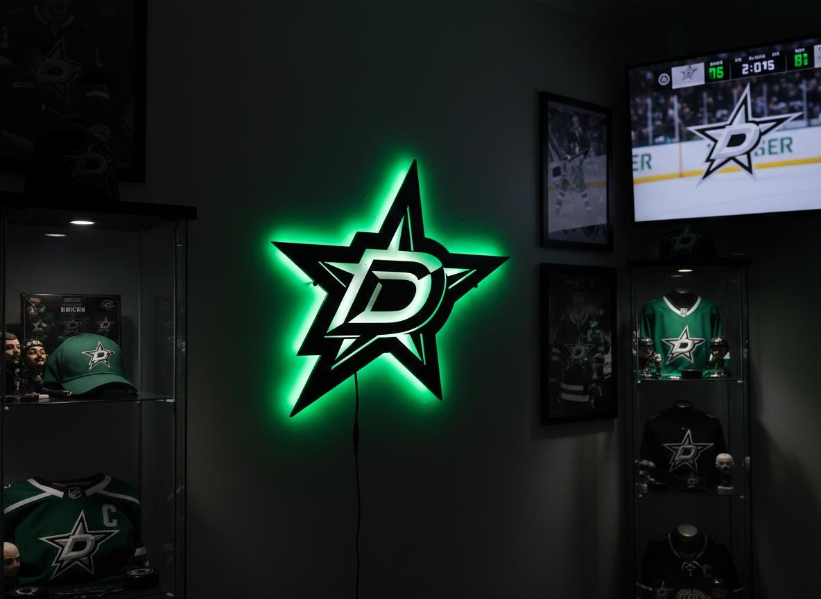Dallas Stars Wall Art - Hockey Team Logo - Game Room Decor Gift