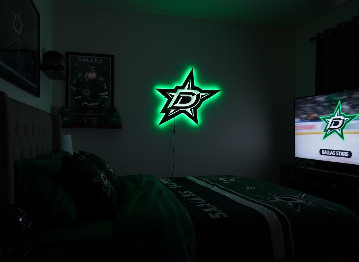 Dallas Stars Wall Art - Hockey Team Logo - Game Room Decor Gift