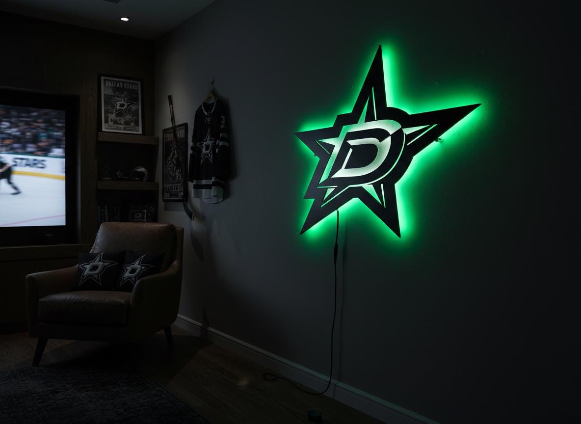 Dallas Stars Wall Art - Hockey Team Logo - Game Room Decor Gift