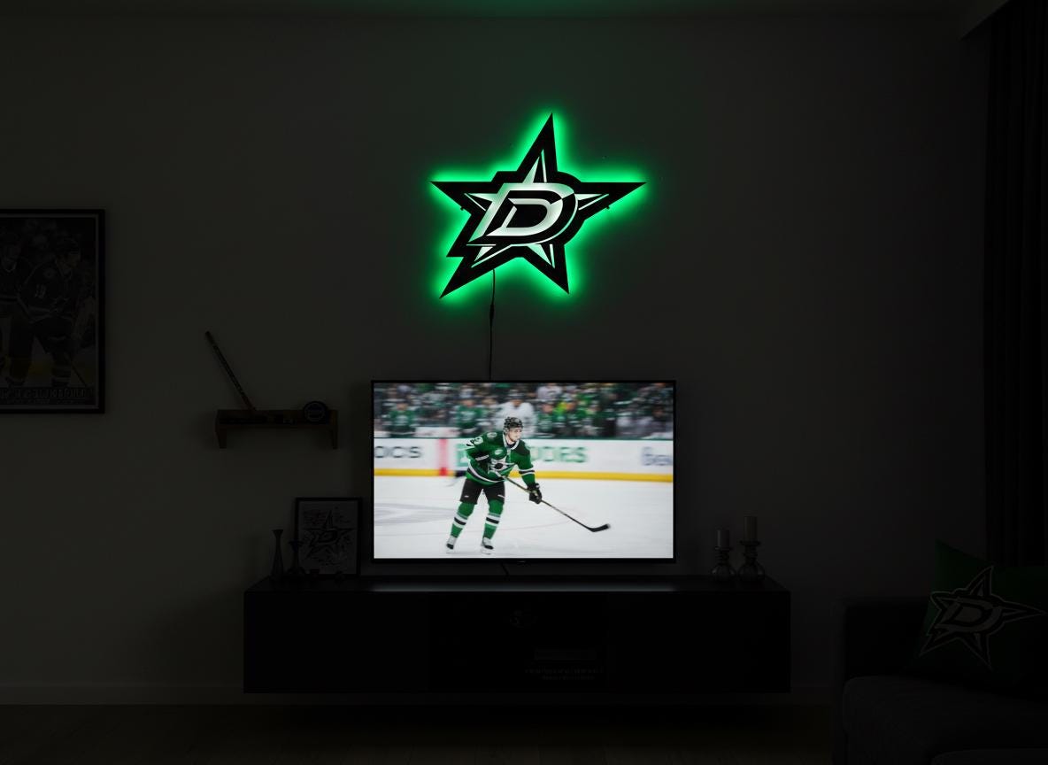 Dallas Stars Wall Art - Hockey Team Logo - Game Room Decor Gift