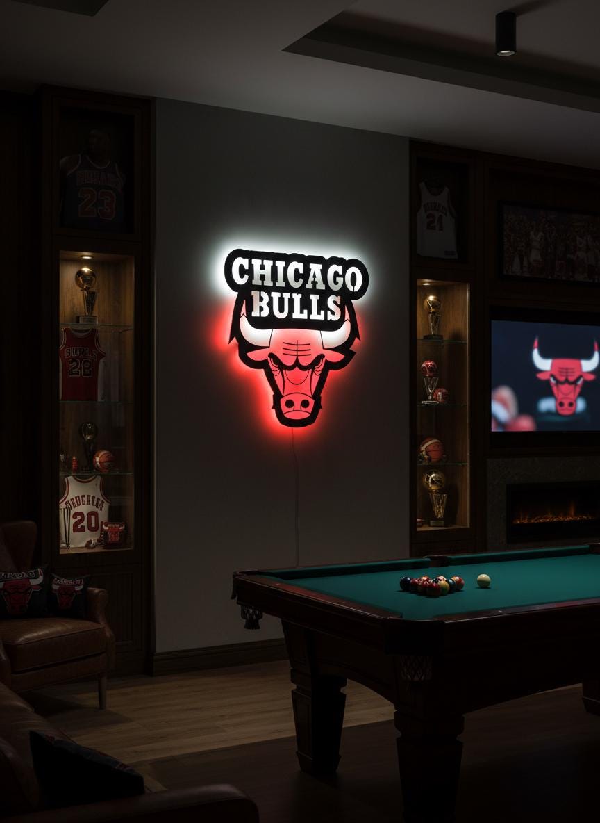 Chicago Bulls Wall Art - Iconic Logo Game Room Decor for Basketball Fans
