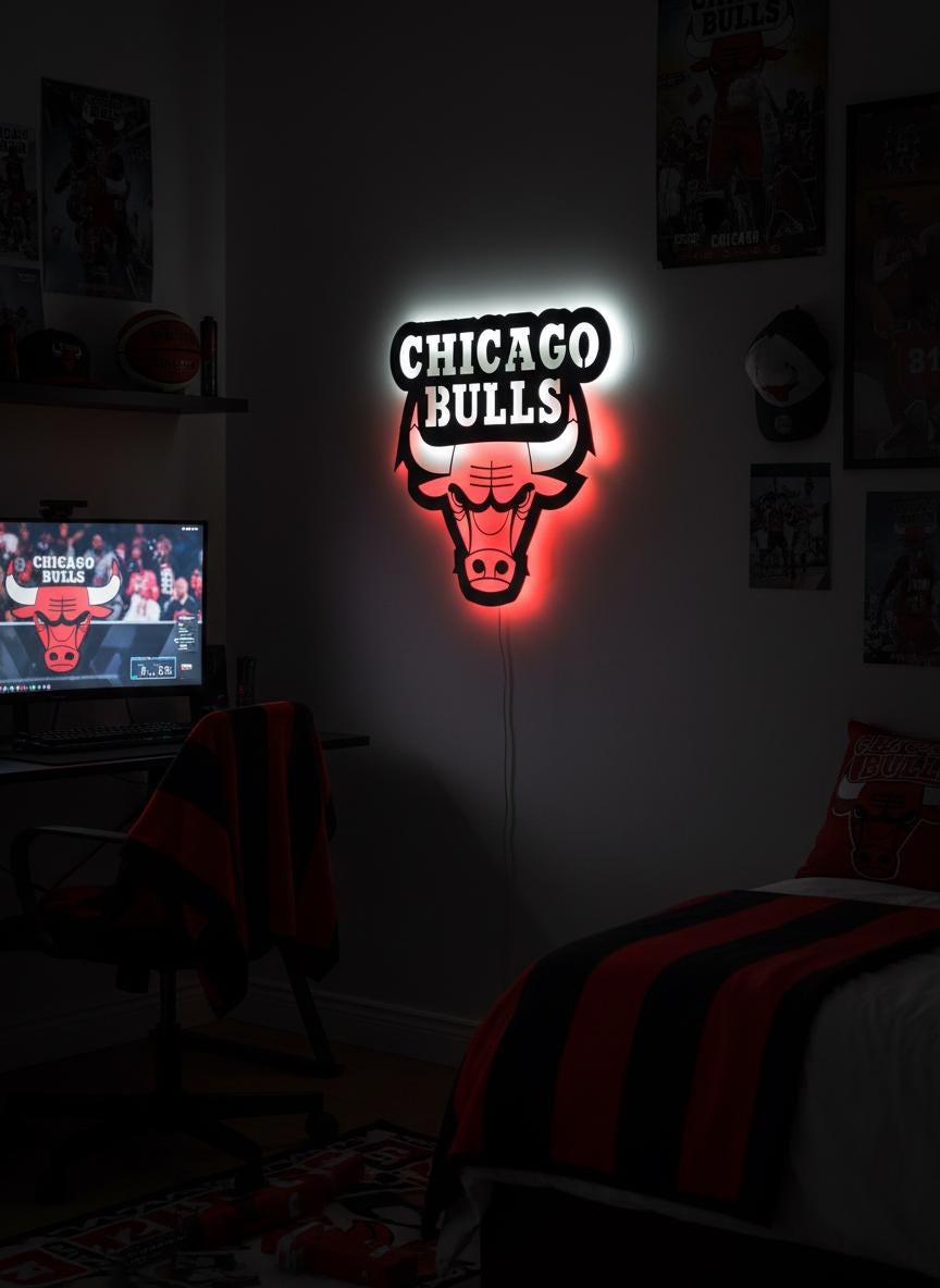 Chicago Bulls Wall Art - Iconic Logo Game Room Decor for Basketball Fans
