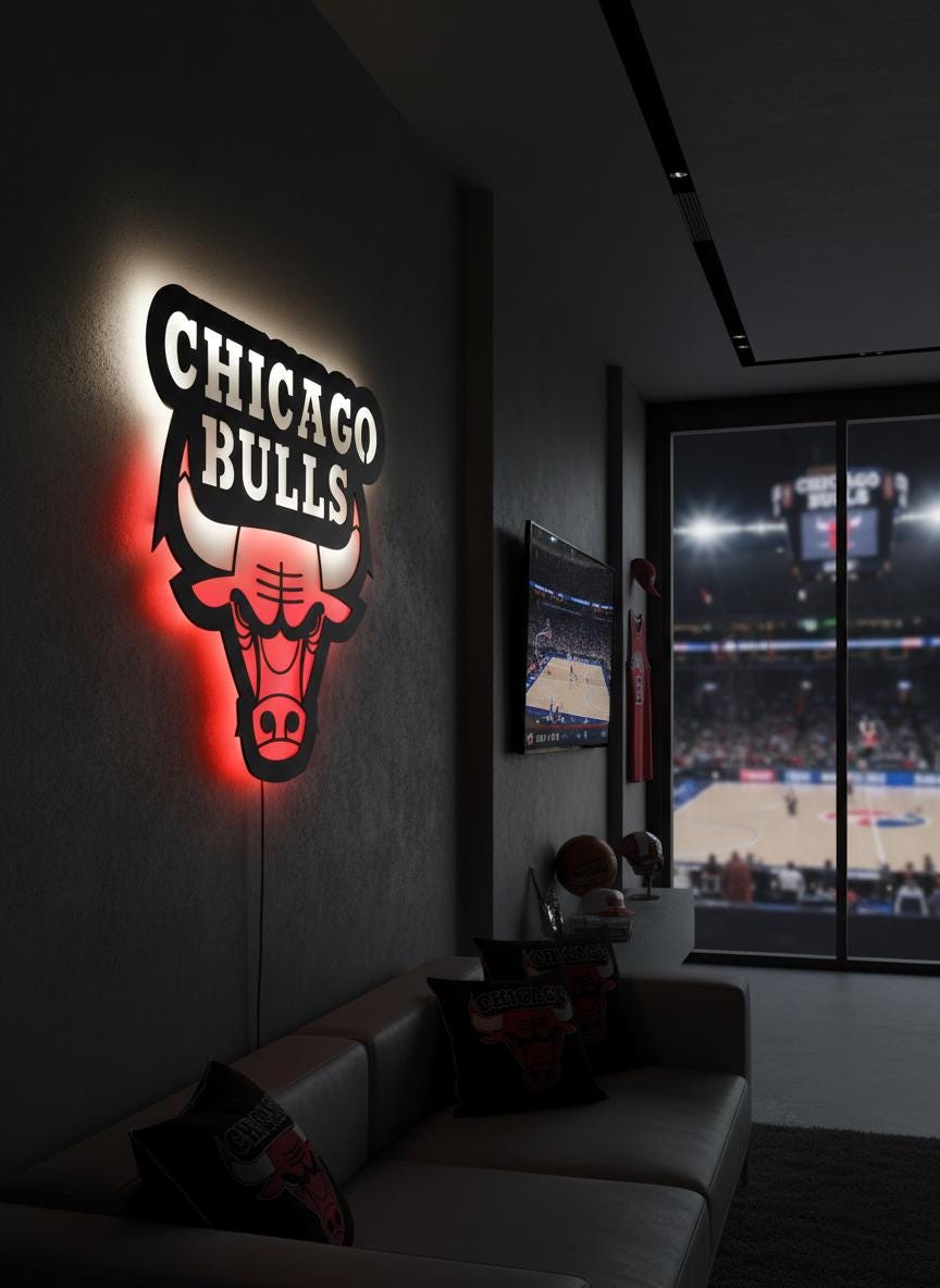 Chicago Bulls Wall Art - Iconic Logo Game Room Decor for Basketball Fans