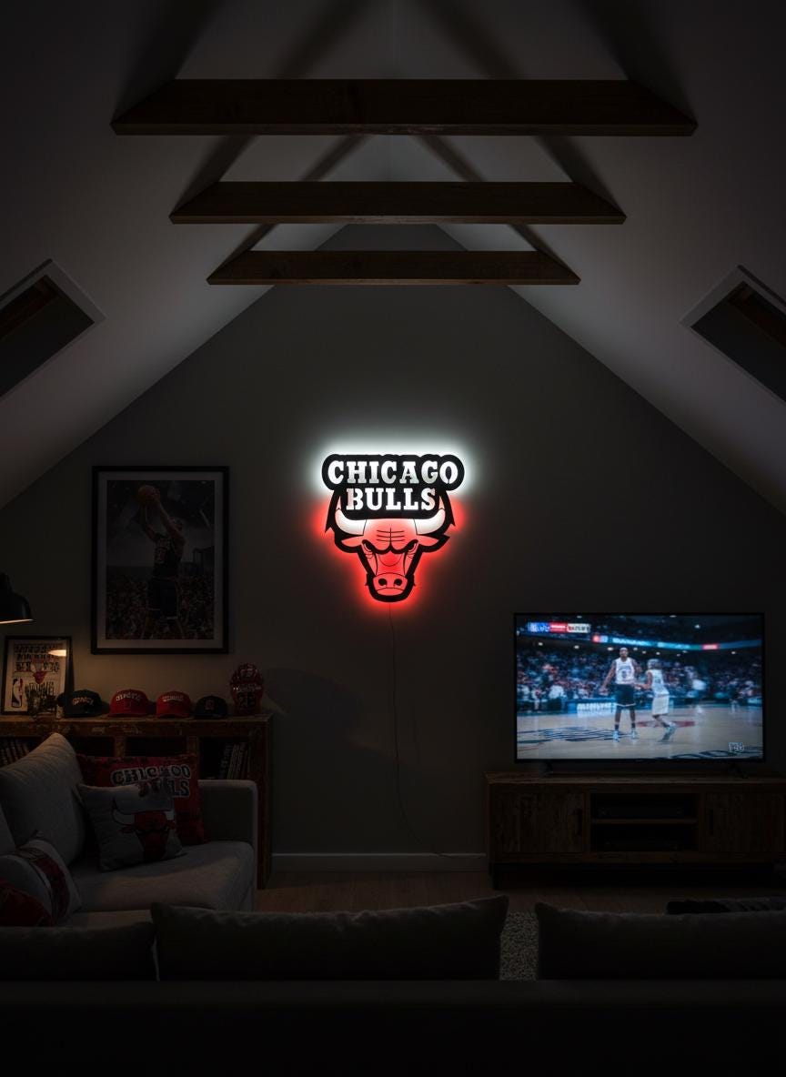 Chicago Bulls Wall Art - Iconic Logo Game Room Decor for Basketball Fans
