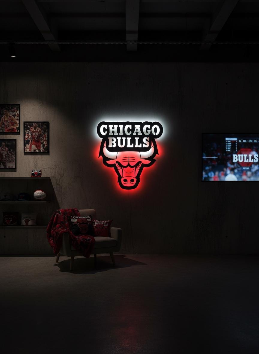 Chicago Bulls Wall Art - Iconic Logo Game Room Decor for Basketball Fans