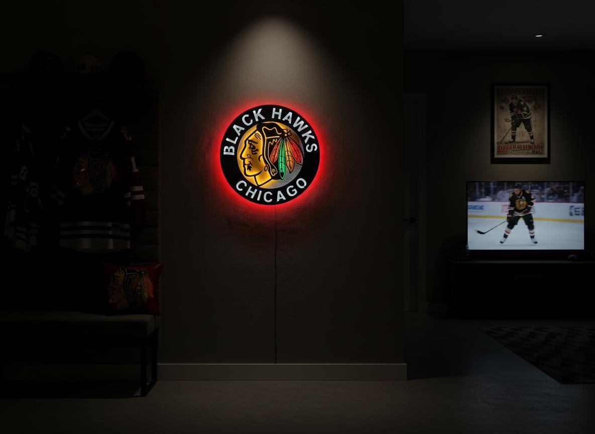 Chicago Blackhawks Wall Art - Team Logo NHL Hockey Game Room Decor