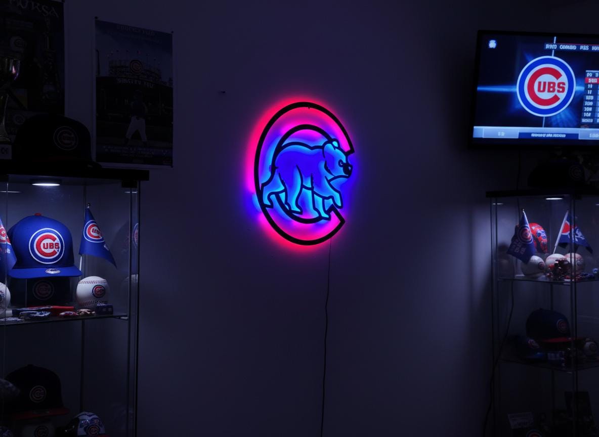 Chicago Cubs Wall Art - Team Logo Baseball Decor for Game Room & Man Cave